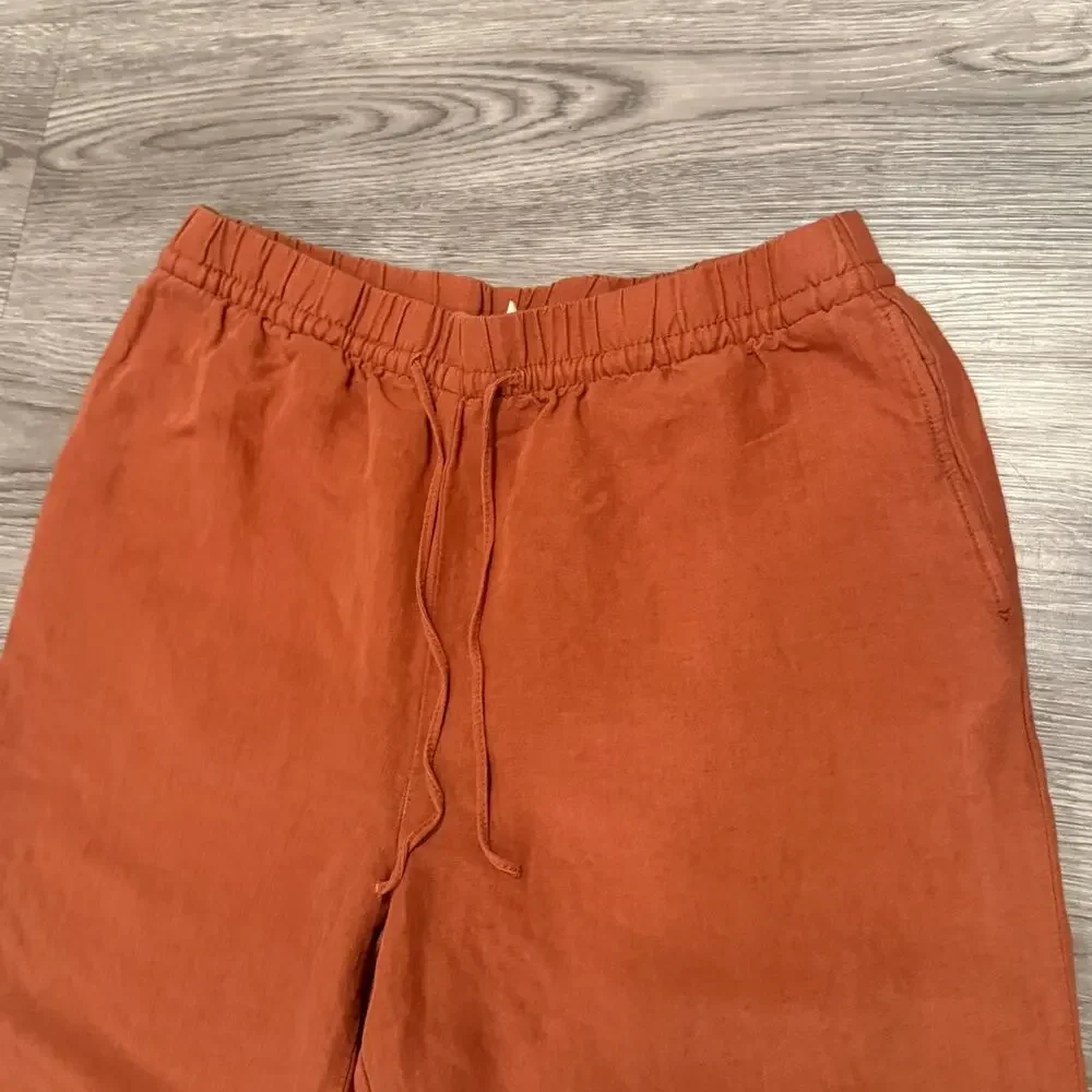 H&M Linen Blend Wide Leg Pull On Pants Rust Orange Relaxed Medium Resort Summer